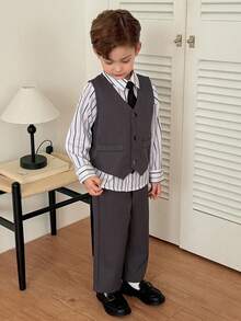 DAZY Toddler Boys' Minimalist Daily Wear Gentleman Suit - Dark Grey - View 3
