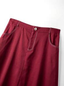 GlowEve CURVE Plus High Waist Contrast Stitch Flare Skirt - Burgundy - View 3