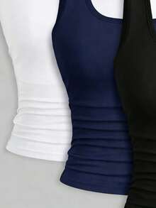 Flirla 3pcs Pack Plus Size Women's Solid Color Pleated Camisole - Multicolor - View 9