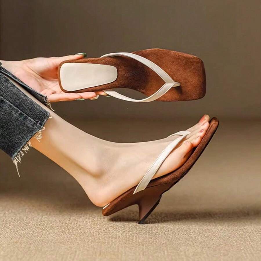 Sandalias de cuña para mujer de estilo retro con tacones asimétricos, sandalias de verano para mujer de inspiración coreana y vanguardistas. - Beis - Ver 1