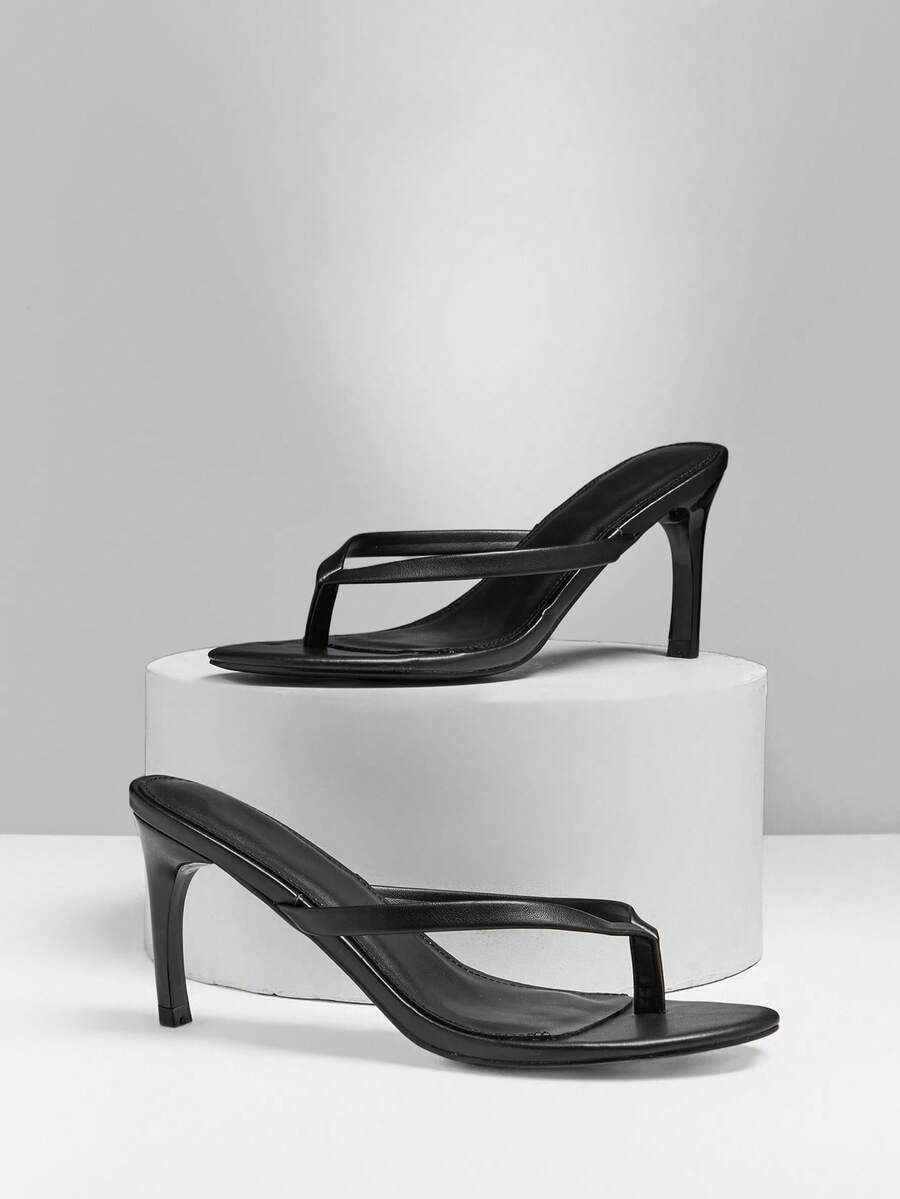 SHUZIA 女士极简主义套脚细高跟人字拖凉鞋 - 黑色 - 查看 1