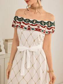 Al Najma Women's Retro Off-Shoulder Arabic Style Dress - White - View 1