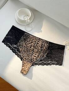 Bare Chapter 1件加大码女士豹纹蕾丝拼接内裤 - 彩色 - 查看 6