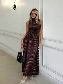 Easowa Women's Fashionable Casual Purple Polka Dot Dress Long Summer Dress For Women Valentines Day Dress Valentines Day Dress Sleeveless High Neck Smocked Bodice Polka Dot Maxi Dress Valentine's Day Dress Vacation Outfits Women Valentine Outfits For Women Casual Long Dress Summer Outfits Elegant Dresses For Women Dress Modest Polka Dot Dress Women Dress Midi Women Dresses Long Spring Outfits,Casual Clothes - Coffee - View 7