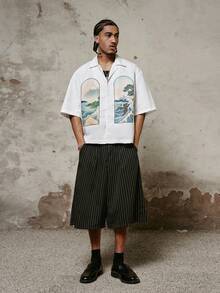 PAVTROS Men's Graphic Print Button Front Casual Versatile Short Sleeve Shirt - White - View 4