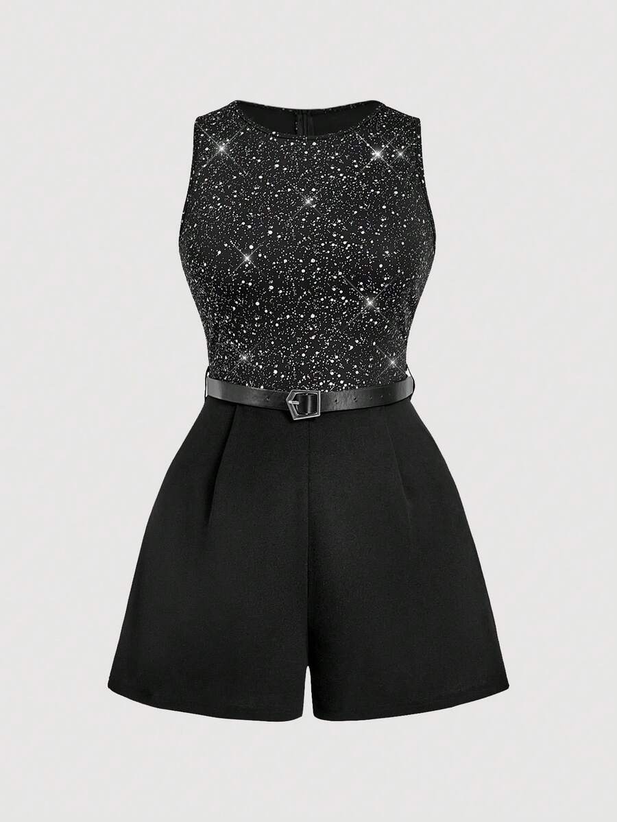 SHEIN MOD 大码女式亮面印花无袖连体裤