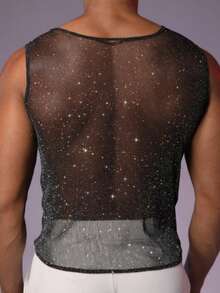 Manfinity AFTRDRK Men's Sexy Sheer Elastic Black Mesh Tank Top, Summer - Black - View 2