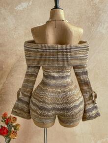 Soleia Women's Minimalist Off-Shoulder Knit Jumpsuit, Everyday Wear - Multicolor - View 2