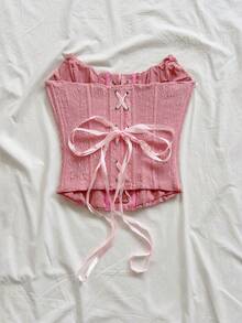Corsé moldeador de unicolor con diseño de espina de pescado y atar, de moda, para el verano - Rosa vieja - Ver 2