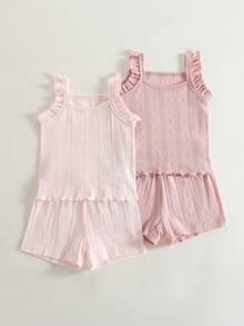 Playful Pals 女婴舒适百搭甜美可爱吊带短裤套装，多件套夏季服装 - 彩色 - 查看 8