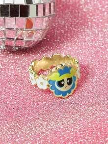 THE POWERPUFF GIRLS X SHEIN Nhẫn in hình hoạt hình bằng hợp kim kẽm bán chạy xuyên biên giới, mang đến cảm giác cao cấp, đơn giản và dễ thương, phù hợp cho nhiều bữa tiệc, buổi hòa nhạc, lễ hội. - Vàng - Xem 1
