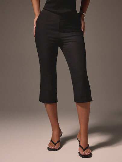 MISSGUIDED Calça Capri cropped de cintura alta, corte reto, preta, para escritório, negócios e trabalho casual. Calça feminina profissional de alfaiataria, comprimento até a metade da panturrilha.