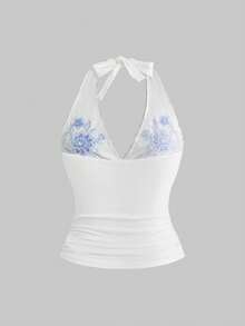 ROMWE Hippie Women's Printed Halter Elegant Tank Top - White - View 2