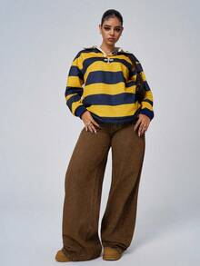 Jeanoix Quần dài nữ cỡ lớn thêu họa tiết, kiểu dáng thường ngày, đã qua xử lý giặt. - Cà phê nâu - Xem 5