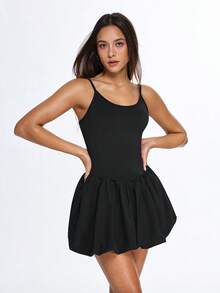 Eassivo Women's Black Ballet‑Style Sport Dress,Adjustable Straps, Ruched Skirt Overlay, Flirty Athletic Silhouette,Black Tennis Dress,Athletic Dress - Black - View 10