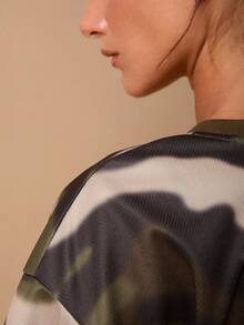 SURIMA Áo thun ngắn tay nữ mùa hè, chất liệu jersey, in chữ và số, kiểu dáng thường ngày, đa năng. - xanh quân đội - Xem 5