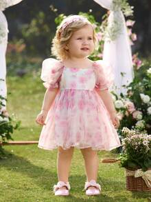 女宝宝优雅花卉图案可爱薄纱公主裙 - 彩色 - 查看 9