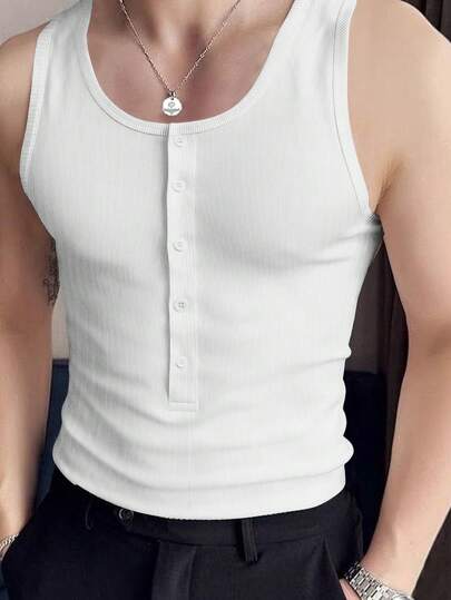 SHEIN 男士纯色简约无袖背心，休闲日常穿着