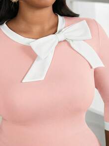 SHEIN Lady 加大码蝴蝶结前紧身连衣裙 - 粉色 - 查看 8