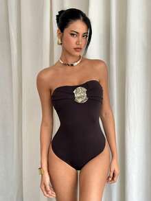 Siren Gaze Áo liền thân quây ngực đính kim loại cách điệu dành cho nữ - màu nâu - Xem 5