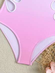 SHEIN Tween Girls' Ombre Hollow-Out One-Piece Swimsuit, Suitable For Vacation & Beach - Multicolor - View 6