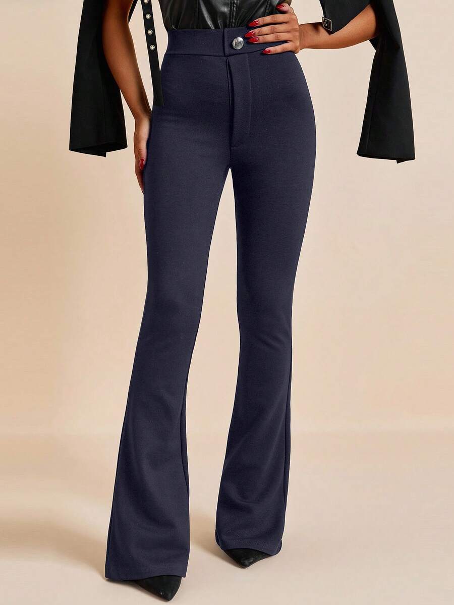 EURMUSE Women, Autumn, Winter, Flare Leg, Black - Navy Blue - View 1