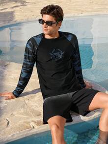 Manfinity VDAYZ Men's Crew Neck Raglan Sleeve Long Sleeve Casual Beach Swimwear Rash Guard Set - Multicolor - View 6