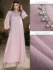 Layrah 轻盈舒适的手工串珠粉色长裙，夏季 - 粉色 - 查看 2