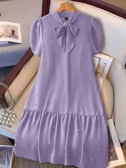 SHEIN Clasi Vestido casual de verano con cuentas de burbuja tejidas para mujer