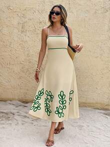 SHEIN Frenchy Women's Sleeveless Contrast Color Long Dress, Fashionable Summer,Summer Dress,Vacation Dress - Green - View 7