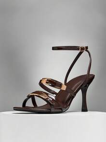 SHUZIA Giày sandal cao gót mũi nhọn hai quai ngang thanh lịch dành cho nữ. - Màu nâu Sô-cô-la - Xem 5