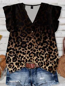EMERY ROSE Casual Minimalist Vacation Bohemian Elegant Retro Leopard Print Patterned Shirt - Multicolor - View 3