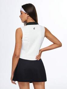 SHEIN Dewbera Damen Lässig Sport Kontrast V-Ausschnitt Ärmellos Tank Top, Sommer - Schwarz und Weiss - Übersicht 2