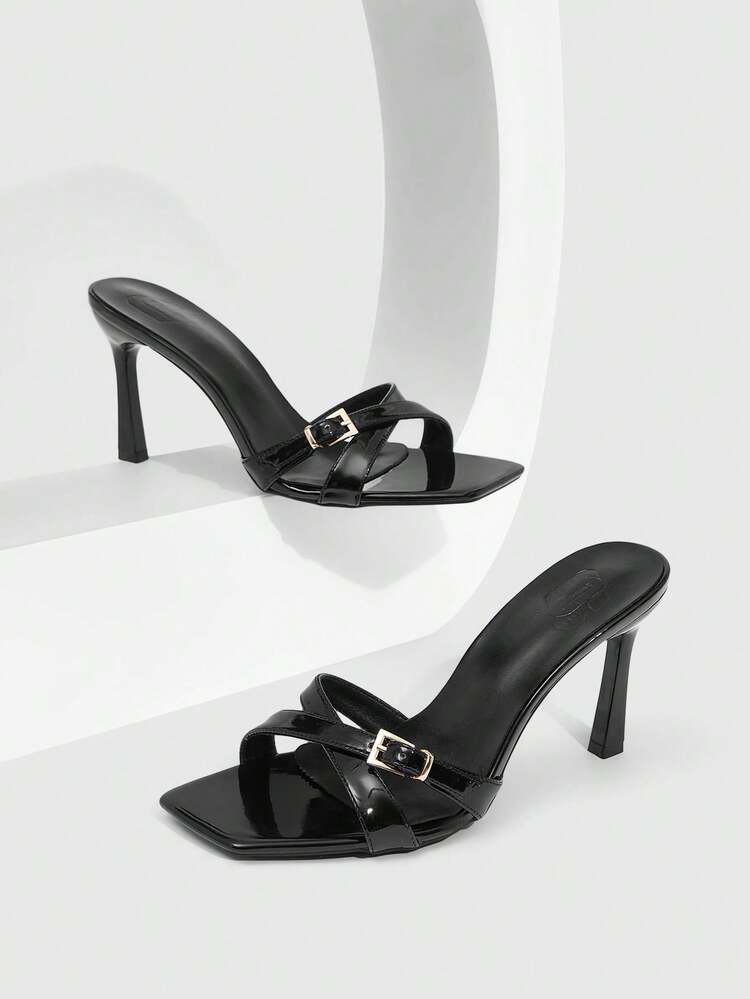 CUCCOO SZL Women Shoes Spring And Summer New Black Mirror Cross Strap Women's High-Heeled Sandals Slippers Simple Fashion Comfortable Versatile Sexy Party Women's Sandals Women's Shoes