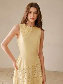 MOTF PREMIUM 撞色花边拼接长裙 - 黃色 - 查看 4