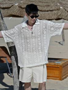 DAZY Áo Polo nam chất liệu vải dệt họa tiết đục lỗ, thích hợp cho mùa hè. - trắng - Xem 4