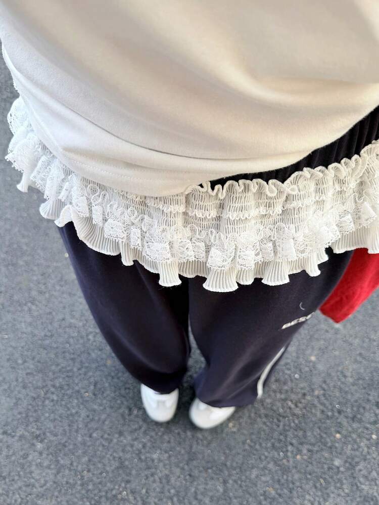 Tween Girl Casual Daily Commute Back To School Season Letter Embroidery Ringer Short Sleeve T-Shirt And Contrast Trim Loose Pants Set, Spring/Summer/Autumn