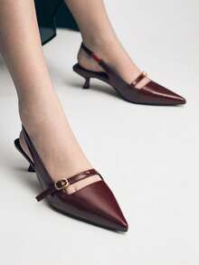 Mnmlis Damen Rückenfreie, bequeme Spitzschuh-Pumps mit 4,5cm Absatz, Berufsanzug passende Damenschuhe in Weinrot - Bordeaux - Übersicht 7