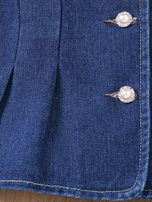 SHEIN Completo in denim da ragazza, stile gentiluomo, con gilet senza maniche e pantaloni a gamba dritta, vestiti per ragazze in autunno/inverno, outfit casual ed eleganti per il ritorno a scuola - Blu lavato scuro - Visualizzare 6