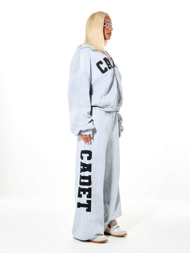 SUMWON WOMEN Oversized Wide Leg Sweatpants With Rhinestone Graphics