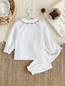 2pcs/Set Girls Casual Cardigans With Cute Horse Print, Contrast Color Pockets & Bow Decor - Red and White - View 2