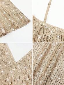 Olithes 女士亮片抹胸吊带背心，非常适合情人节约会、生日派对，或作为春夏新品。可爱露脐无袖吊带背心 - 香檳色 - 查看 7