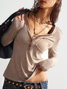 Bohemela Áo thun tay dài boho đơn giản màu trơn cổ chữ V cài nút phía trước dành cho nữ, phong cách đồng quê miền Tây cổ điển, kỳ nghỉ hòa nhạc, trở lại trường, phù hợp cho mùa hè/thu/đông - Màu tím - Xem 7