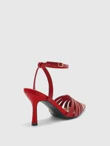 CUCCOO BIZCHIC 女士尖头搭扣镂空优雅高跟鞋 - 紅色 - 查看 3