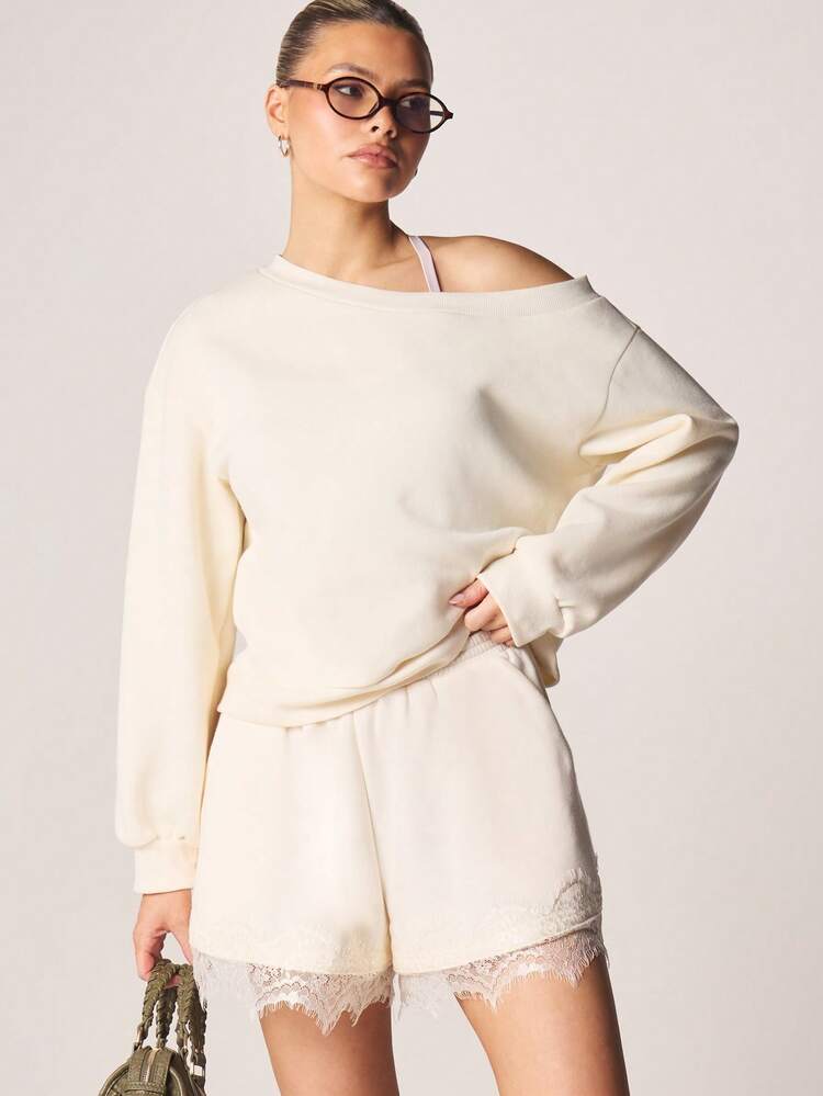 MISSGUIDED Pantalones cortos cómodos para mujer con cintura elástica y adorno de encaje, para uso casual de verano y uso diario