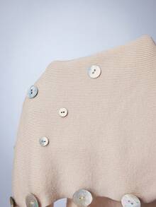 Y2Kool 休闲性感都市Y2K时尚简约女式针织贝壳纽扣短裤，适合外出、旅行、海滩、约会、派对、假期、情人节、春夏穿着。 - 米色 - 查看 7