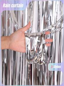 3 件套银色金属箔流苏窗帘适用于摄影工作室、生日、婚礼、订婚、新娘、礼物、单身派对、节日、庆典装饰、圣诞节 - 銀色 - 查看 1