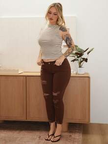 Arliah Zerrissene Und Gefranste Skinny-jeans - Kaffeebraun - Übersicht 3