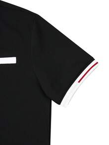 Manfinity Mode 男士仿口袋罗纹领休闲短袖 Polo 衫 - 黑色 - 查看 5