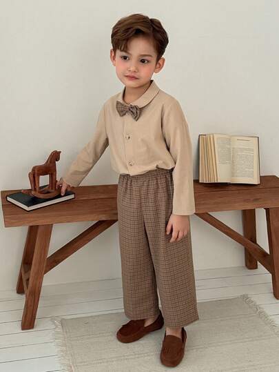 DAZY Young Boys Long Sleeve Casual Front Button Minimalist Design Gentleman Outfit